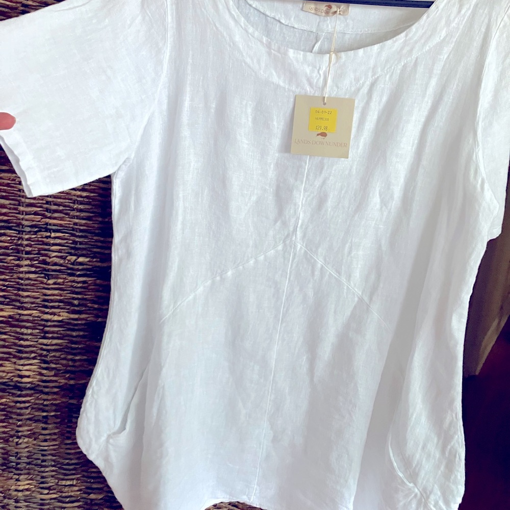 LANDS DOWNUNDER Linen White Shirt